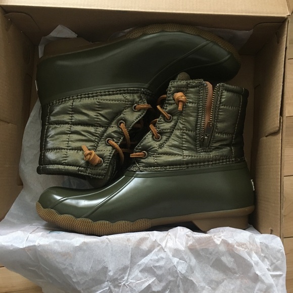 hunter green sperry duck boots